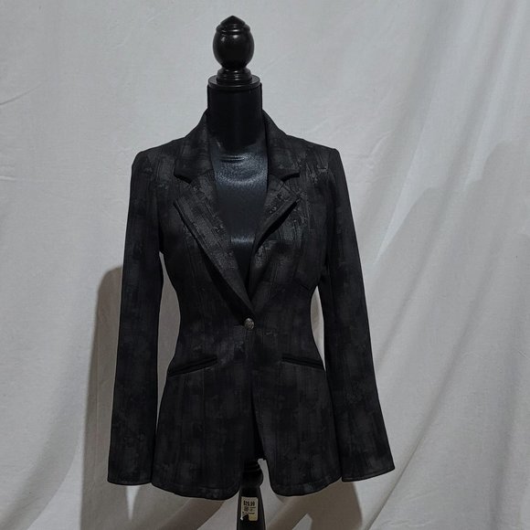 Guess Jackets & Blazers - Guess Jeans blazer black and grey geometric one button casual jacket stretchy